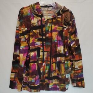 Life Style Woman‎ 2XL Retro Hoodie Multicolor Jacket Zippered Abstract Pockets